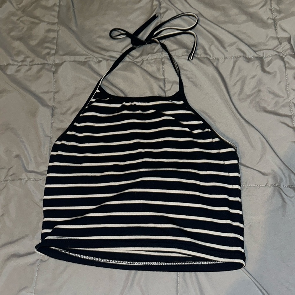 Navy and white striped halter top